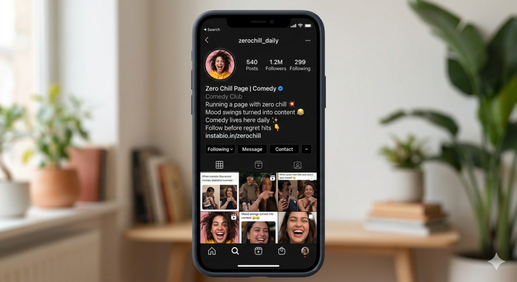 Creative meme page profile on Instagram
