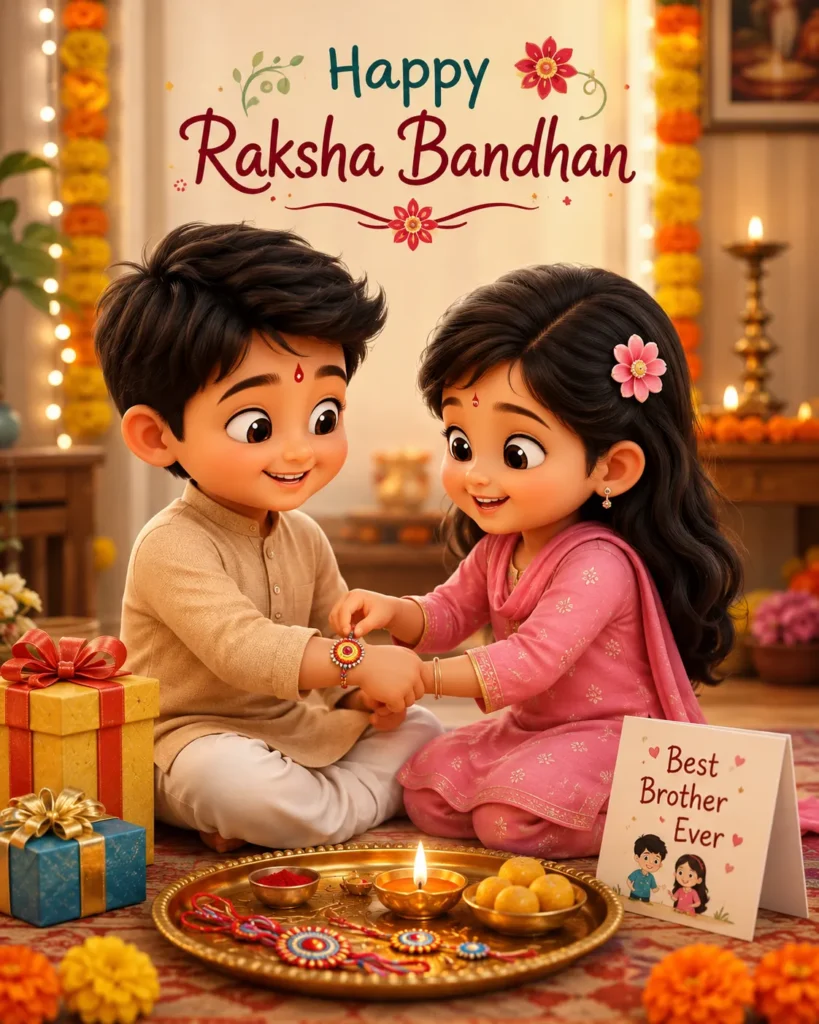 3D Cartoon Brother Sister Rakhi Celebration Prompt