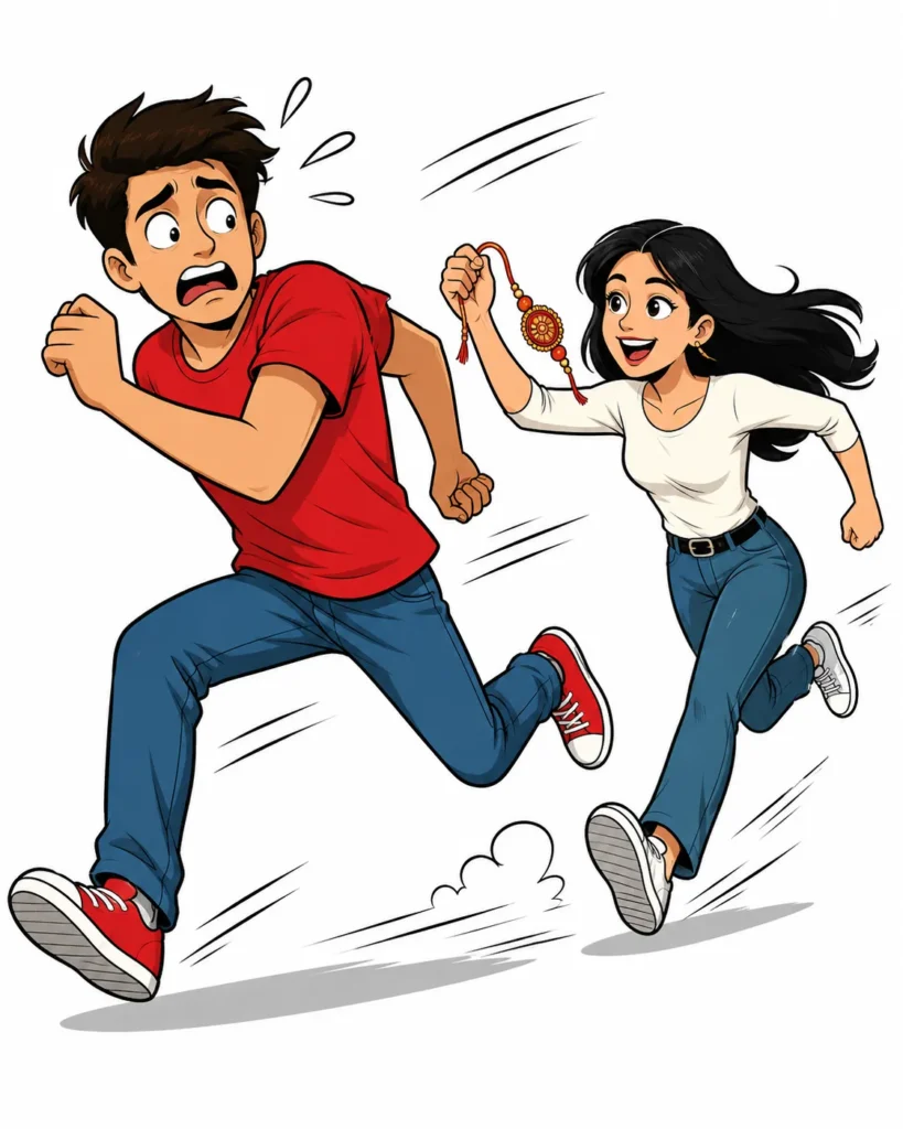 Scared Boy Running from Rakhi Holding Girl