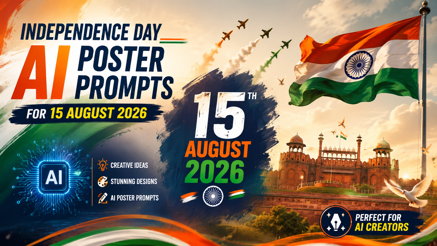 Independence Day AI poster thumbnail with Indian flag and Red Fort