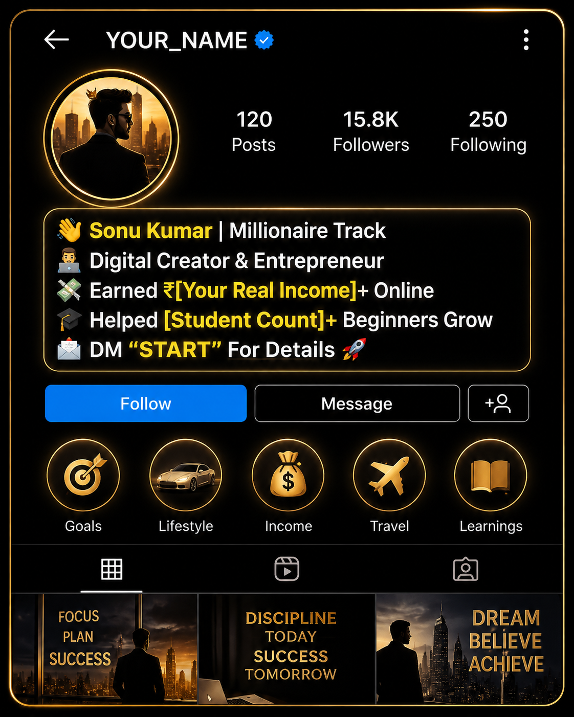 Millionaire Track Bio for Instagram