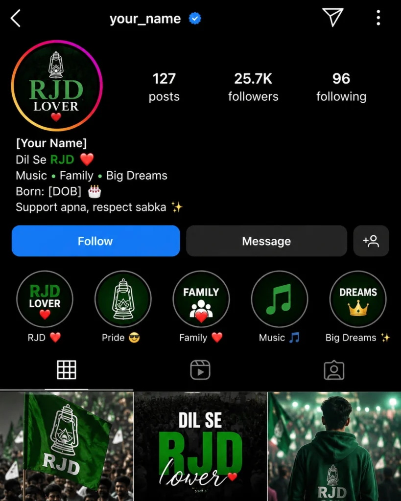RJD Lover Instagram profile bio stylish design