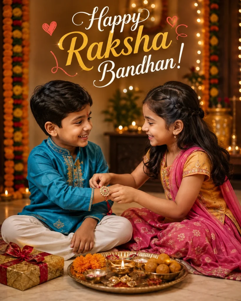 Raksha Bandhan prompt with smiling brother sister celebration