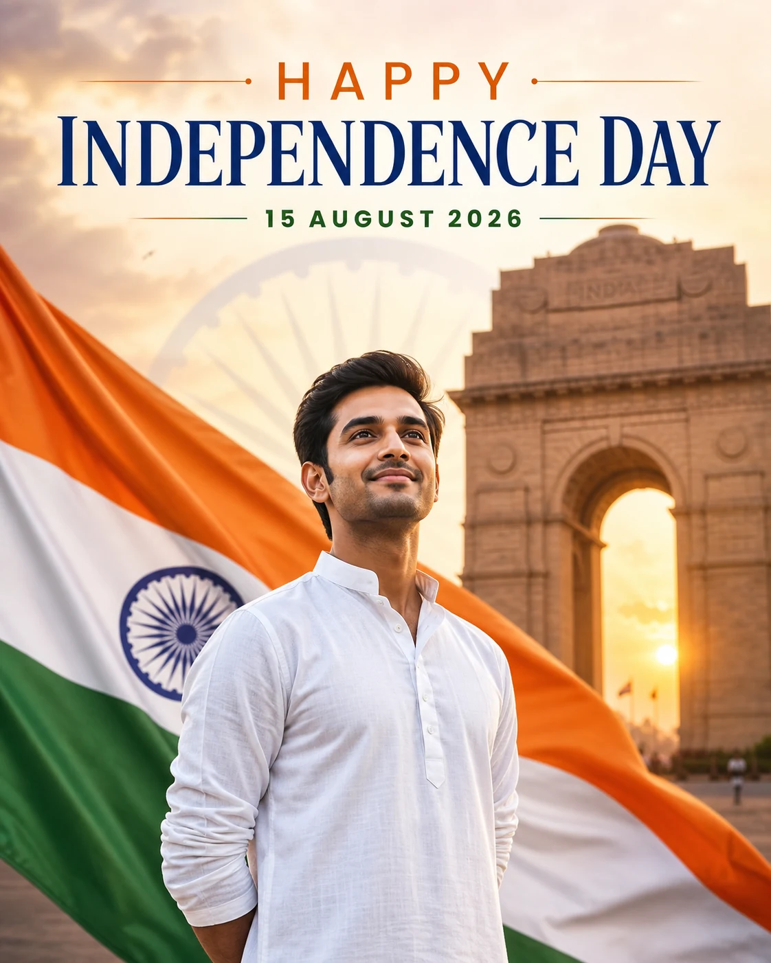Classic Independence Day AI Poster Prompt with a person in white kurta for Independence Day